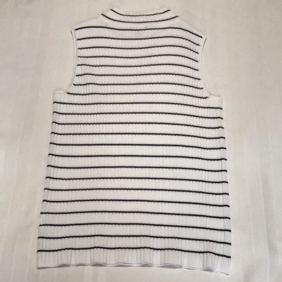 Talbots White Black Stripe Sleeveless Ribbed Mock Neck Sweater SP - Picture 12 of 14